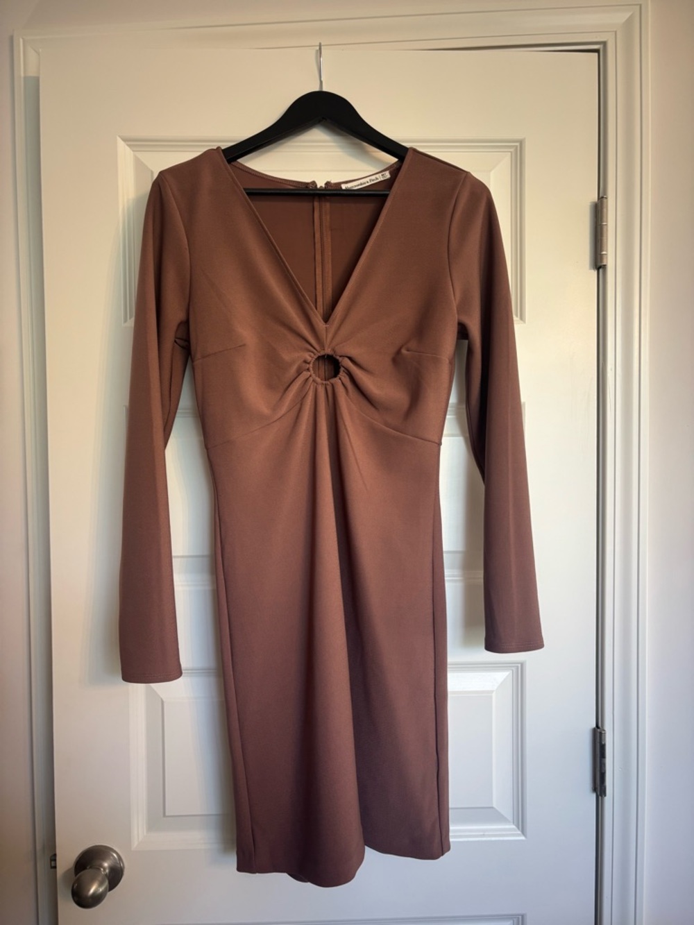 MT Long Sleeve Ring-Front Bodycon Dress in Brown